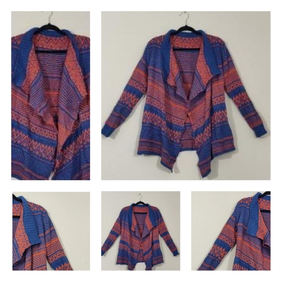 Blue and Orange Southwestern Print Draped Cardigan - Picture 2 of 6